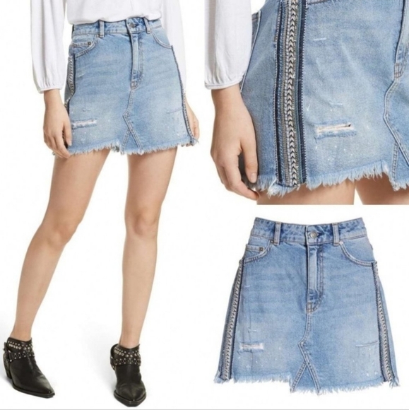 Free People Side Stripe Embellished Mini skirt In Blue Size 6 - Picture 1 of 8
